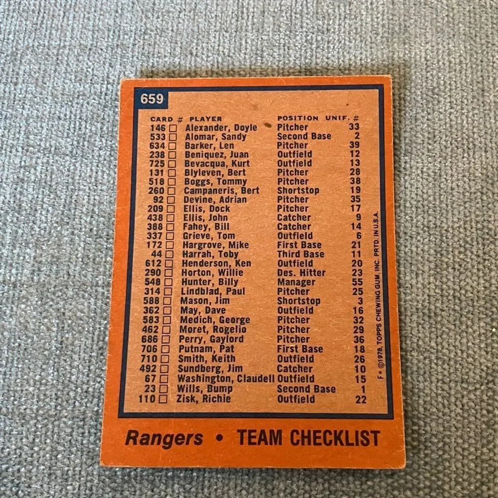 1978 Topps Texas Rangers Baseball Card Trading Card